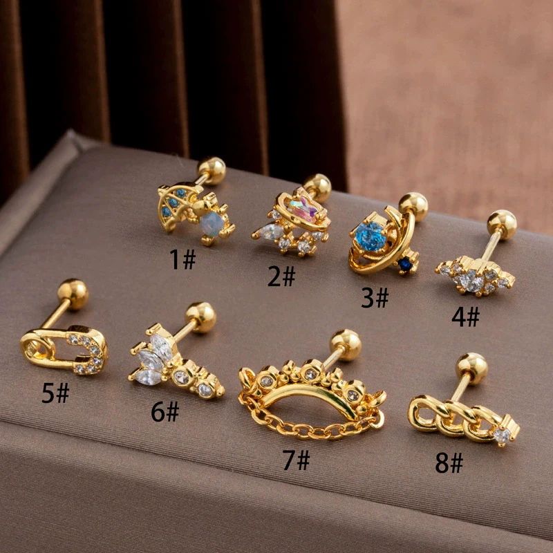 Wholesale Stainless Steel Geometric Fashion Women's Electroplated Cartilage Ear Studs - Image 7