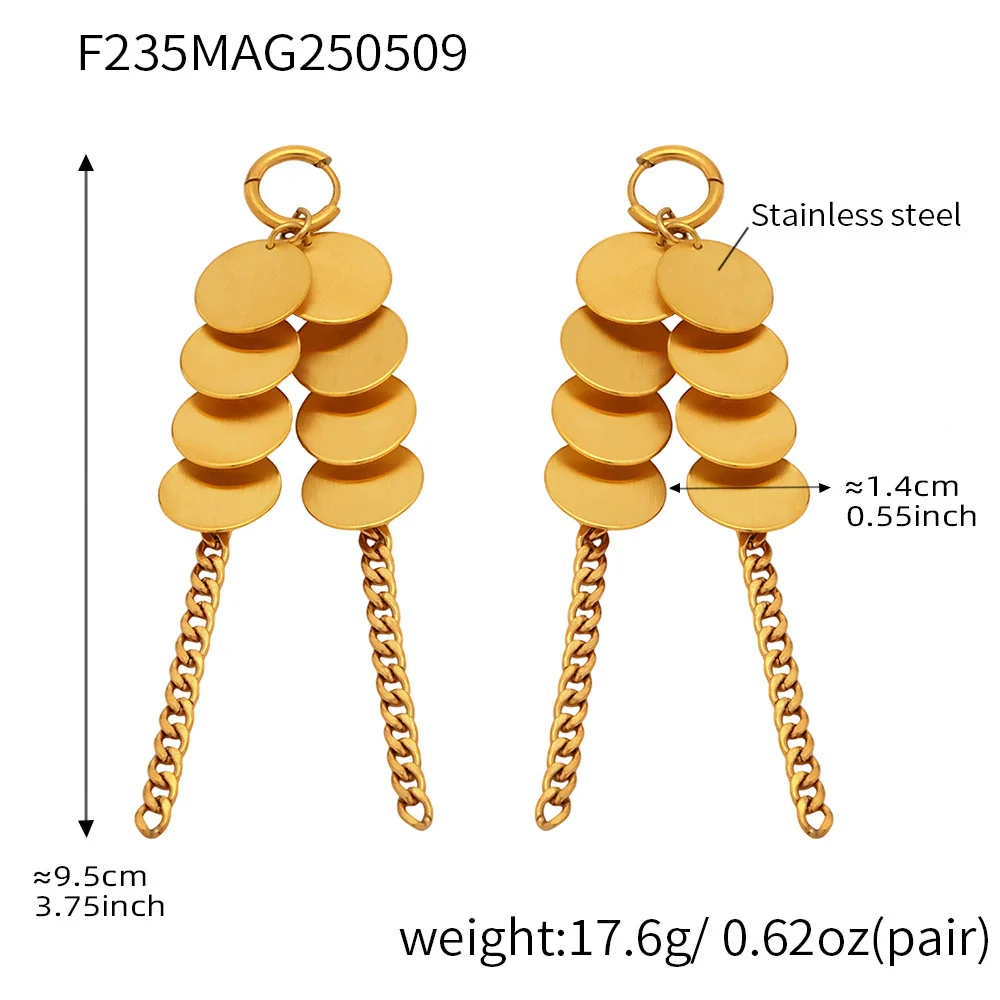Wholesale Stainless Steel Geometric Ferris Wheel Disc Tassel Electroplated Long Earrings For Women - Image 6