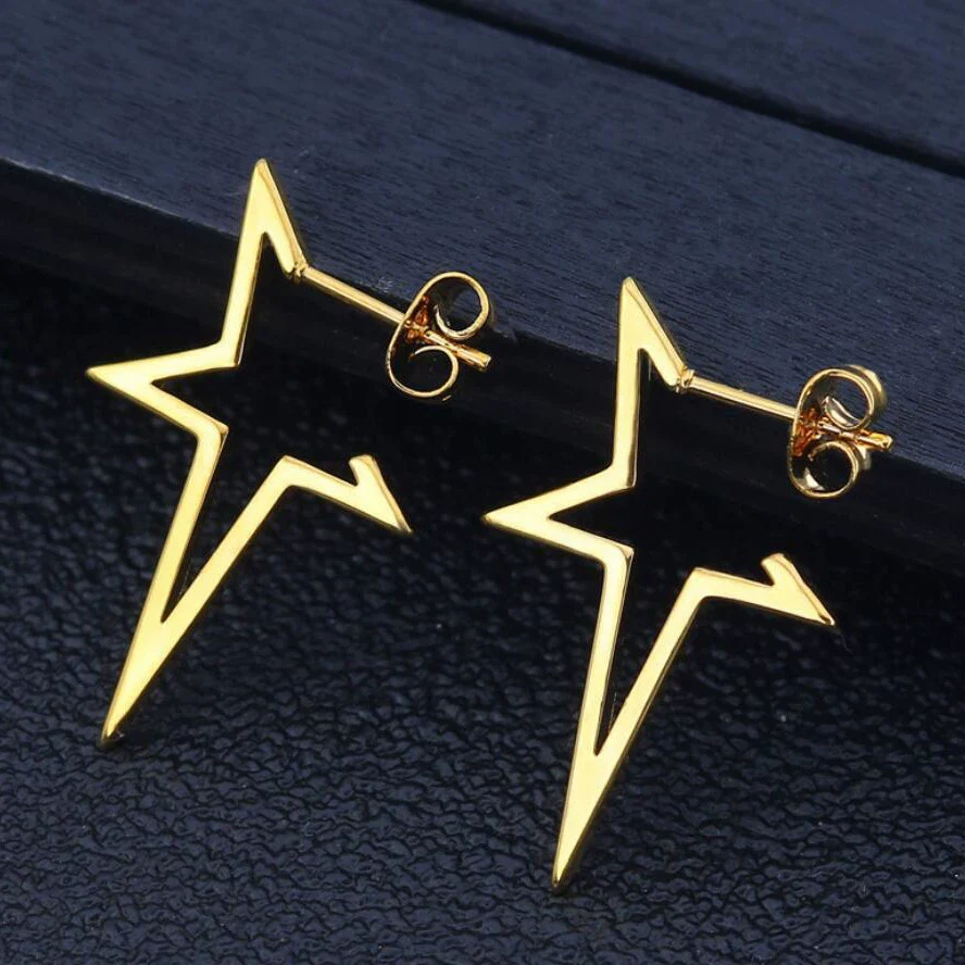 Wholesale Stainless Steel Geometric Fivepointed Star Earrings With Electroplating For Women Minimalist Style