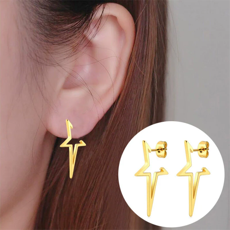 Wholesale Stainless Steel Geometric Fivepointed Star Earrings With Electroplating For Women Minimalist Style - Image 3