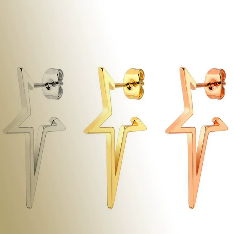 Wholesale Stainless Steel Geometric Fivepointed Star Earrings With Electroplating For Women Minimalist Style - Image 4