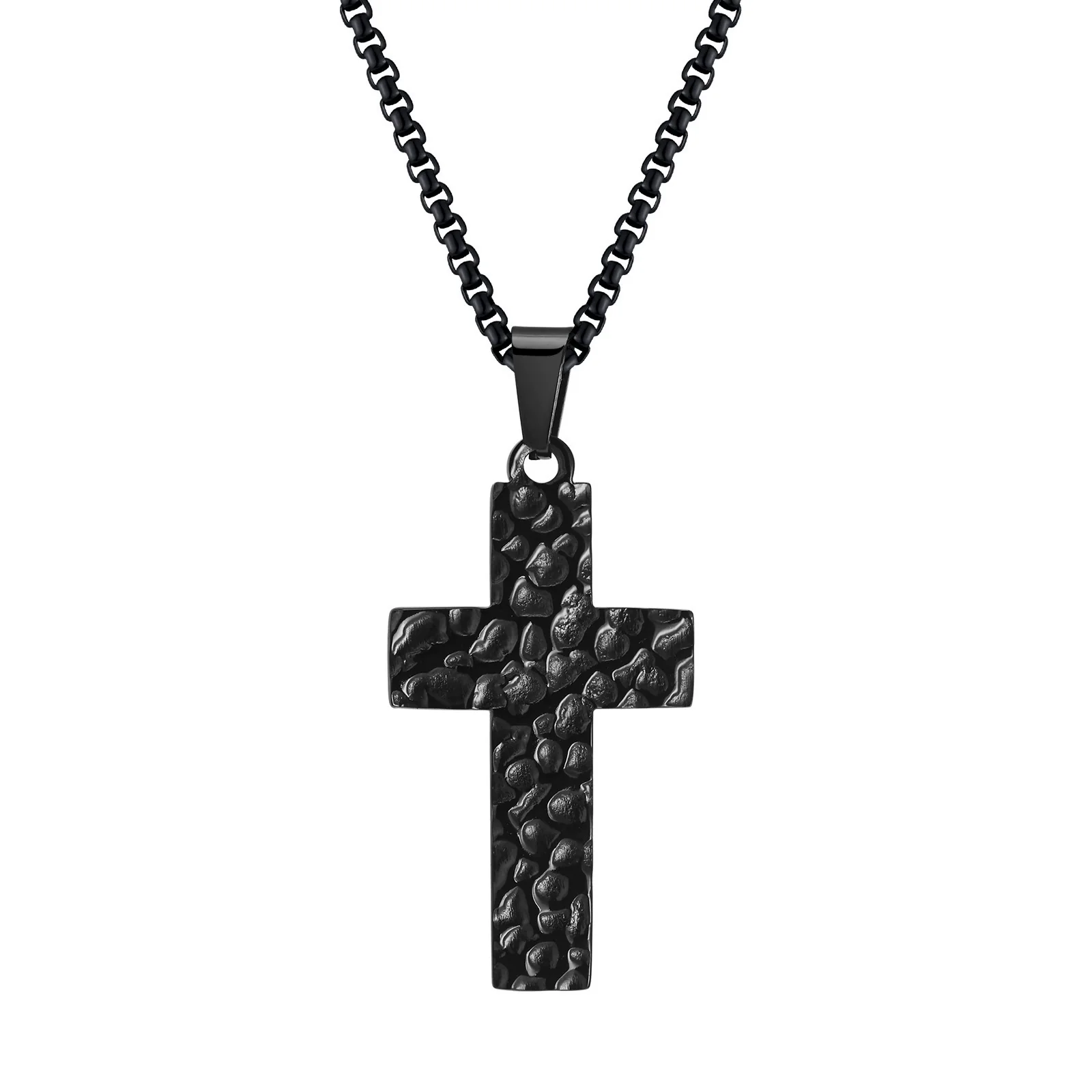Wholesale Stainless Steel Geometric Hammer Pattern Cross Pendant Gold Plated Necklace For Men - Image 4