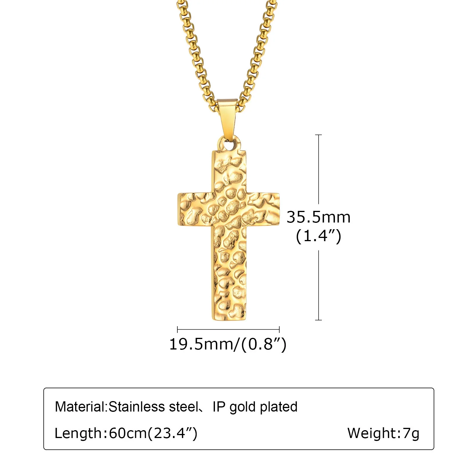 Wholesale Stainless Steel Geometric Hammer Pattern Cross Pendant Gold Plated Necklace For Men - Image 5