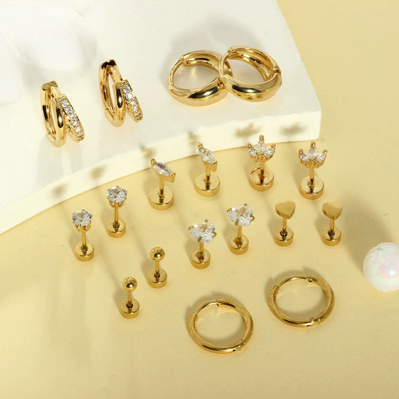 Wholesale Stainless Steel Geometric Heartshaped Electroplated Zircon Unisex Earrings - Image 2