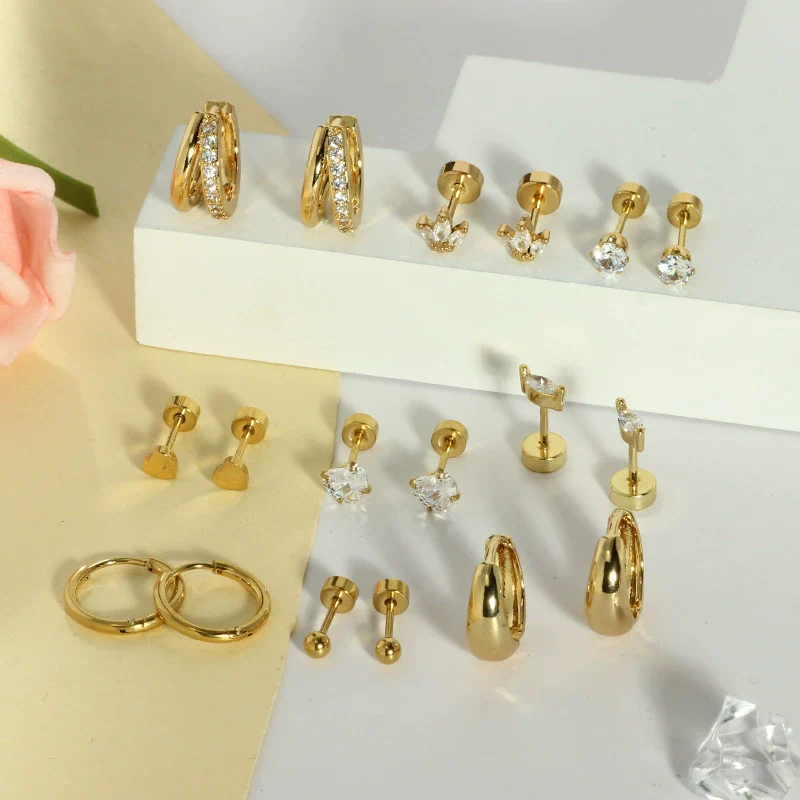 Wholesale Stainless Steel Geometric Heartshaped Electroplated Zircon Unisex Earrings - Image 4
