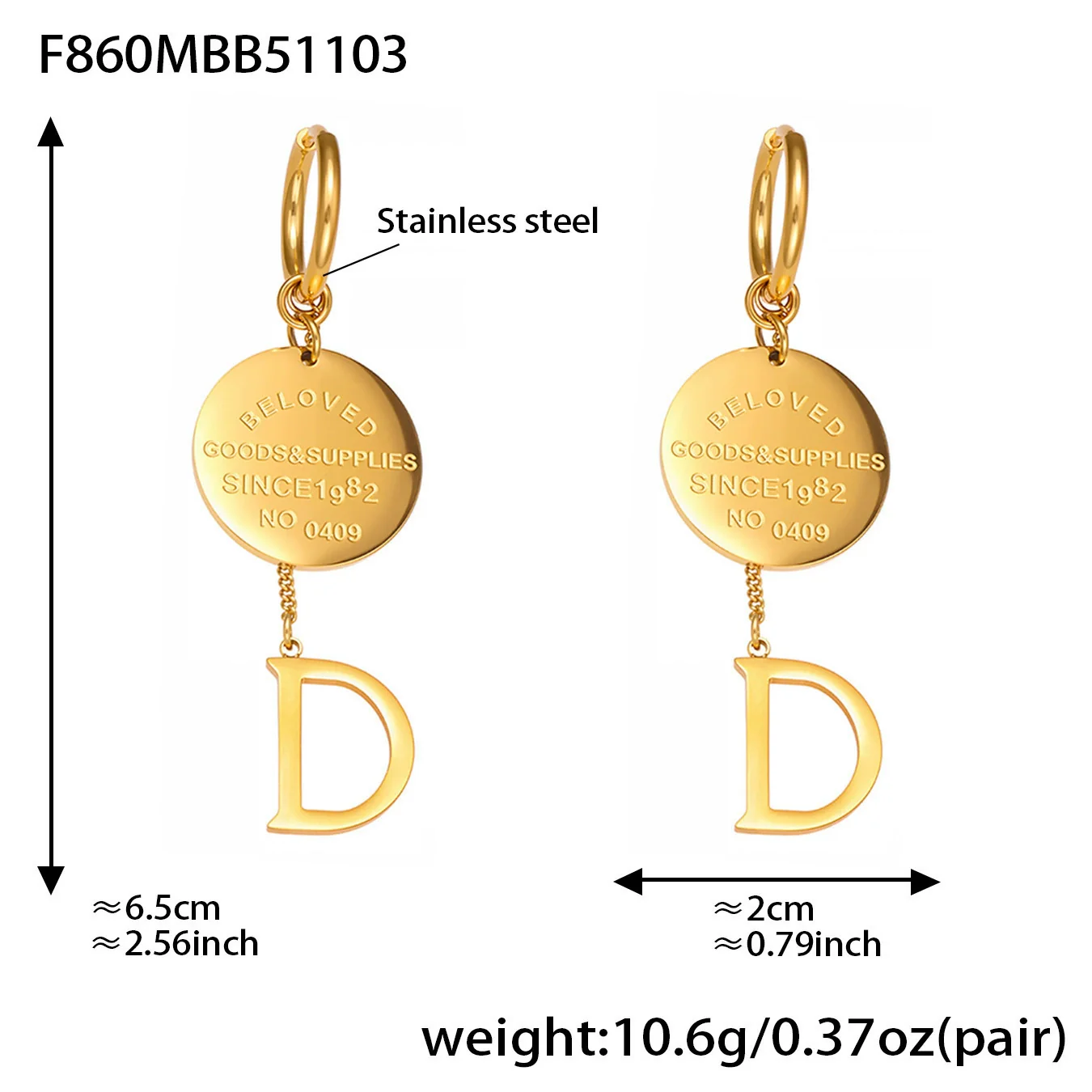 Wholesale Stainless Steel Geometric Letter Number Text Pattern Plated 18K Real Gold Niche Design Women's Earrings - Image 6