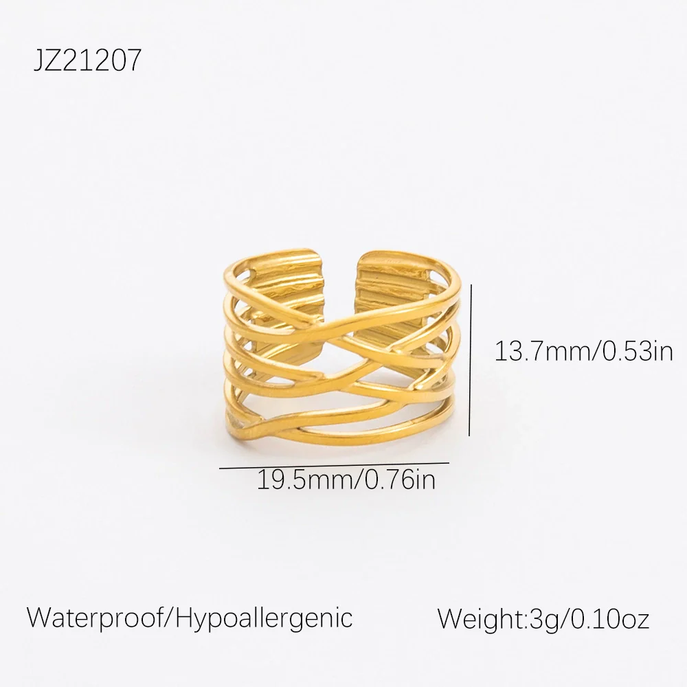 Wholesale Stainless Steel Geometric Multi Layer Irregular Plated Ring For Women - Image 7