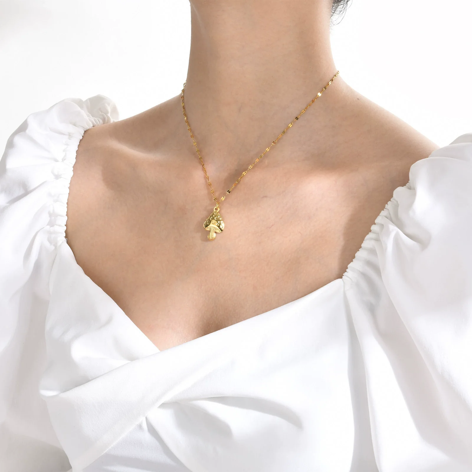 Wholesale Stainless Steel Geometric Mushroom Women's Earrings And Necklace With Electroplating - Image 3