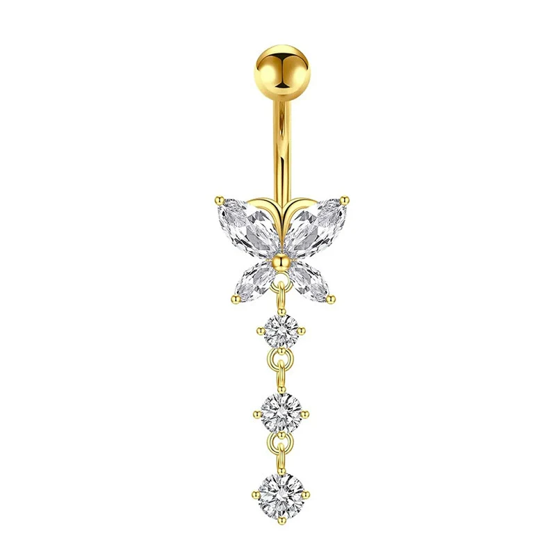 Wholesale Stainless Steel Geometric Navel Ring With Butterfly Zircon And Electroplating Treatment - Image 11