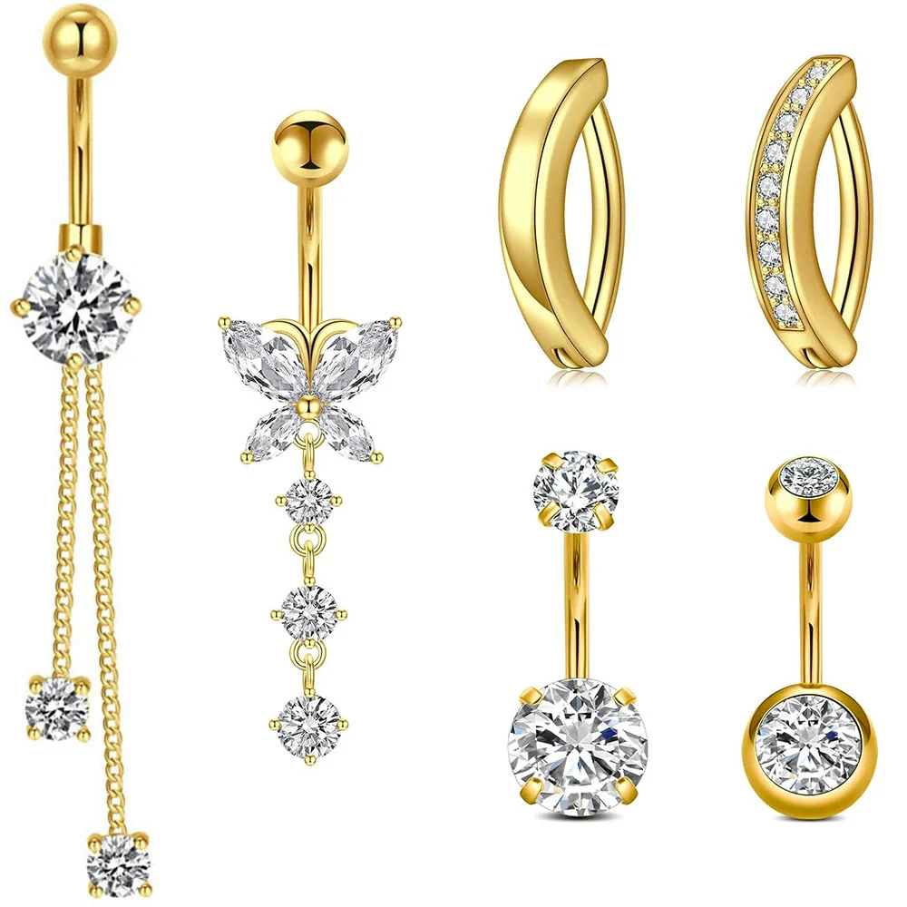 Wholesale Stainless Steel Geometric Navel Ring With Butterfly Zircon And Electroplating Treatment - Image 2