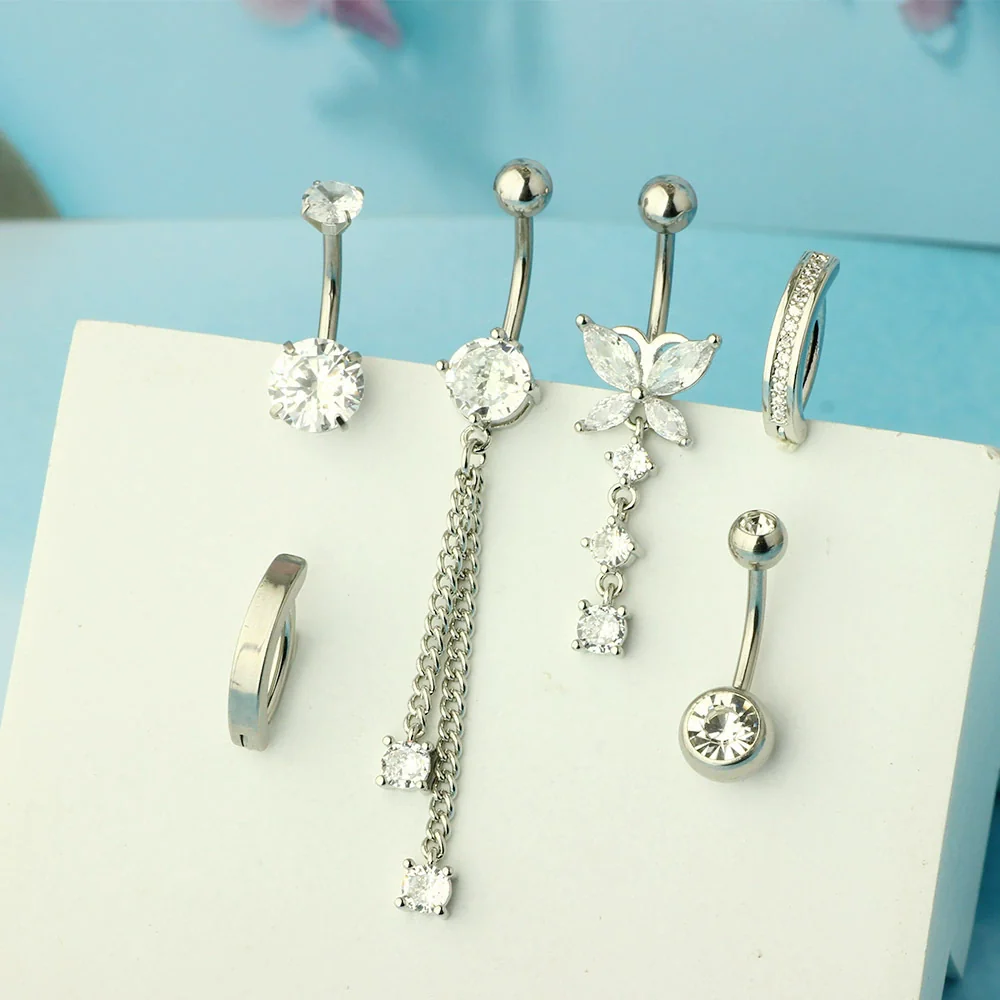 Wholesale Stainless Steel Geometric Navel Ring With Butterfly Zircon And Electroplating Treatment - Image 3
