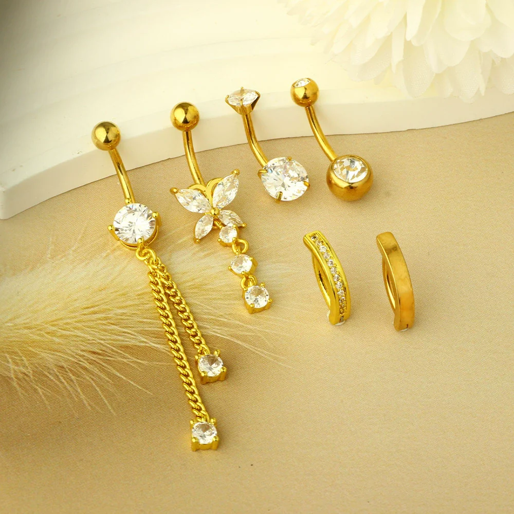 Wholesale Stainless Steel Geometric Navel Ring With Butterfly Zircon And Electroplating Treatment - Image 4