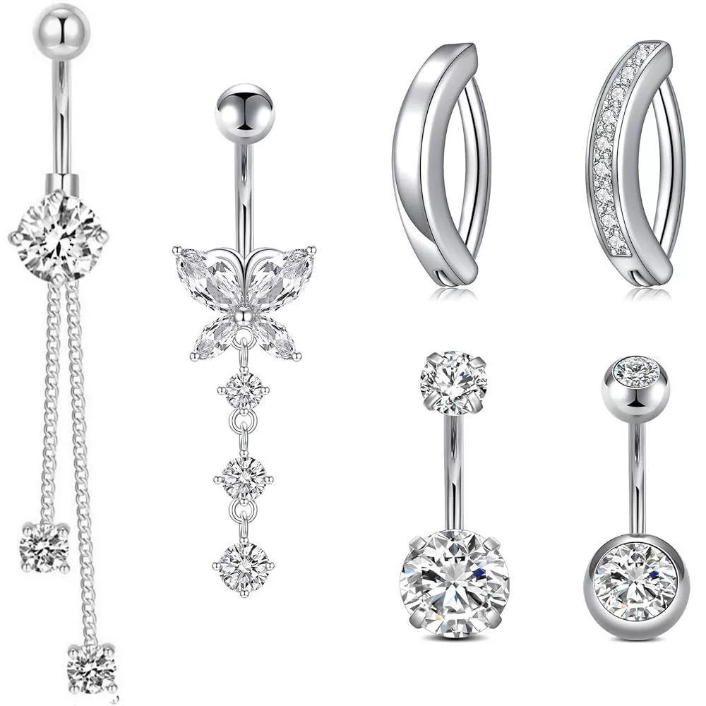 Wholesale Stainless Steel Geometric Navel Ring With Butterfly Zircon And Electroplating Treatment - Image 5