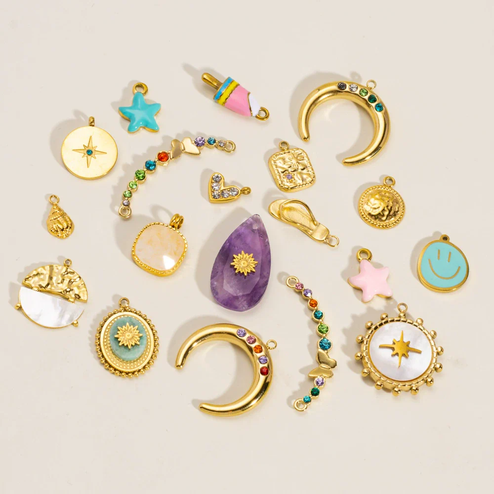 Wholesale Stainless Steel Geometric Oildrip Diamondstudded Natural Stone Pendant Necklace With Furnace Vacuum Electroplated 18K Gold Accessories - Image 3
