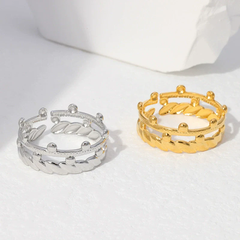 Wholesale Stainless Steel Geometric Open Adjustable Ring And Bracelet For Women With 18K Gold Electroplating
