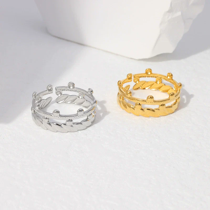 Wholesale Stainless Steel Geometric Open Adjustable Ring And Bracelet For Women With 18K Gold Electroplating - Image 2
