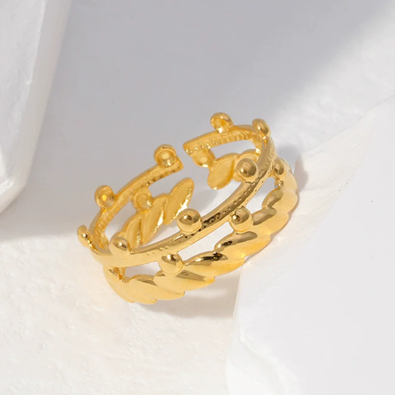 Wholesale Stainless Steel Geometric Open Adjustable Ring And Bracelet For Women With 18K Gold Electroplating - Image 3