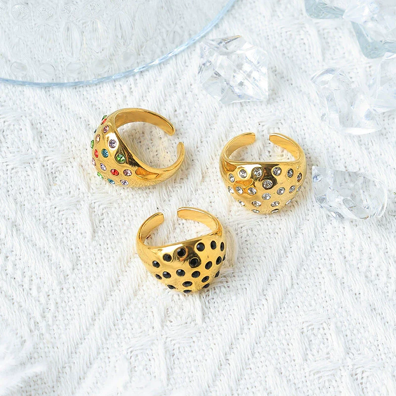 Wholesale Stainless Steel Geometric Oval Bubble Opening Exaggerated Retro Zircon Dome Ring For Women With Electroplating