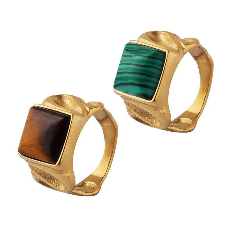 Wholesale Stainless Steel Geometric Pattern Inlaid Tiger Eye Stone Unisex Ring Fashion Hand Jewelry - Image 5