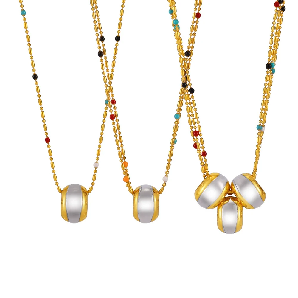 Wholesale Stainless Steel Geometric Pattern Light Luxury Pendant Multi Layer Rice Bead Necklace With Brushed And Electroplated Treatment For Women - Image 4