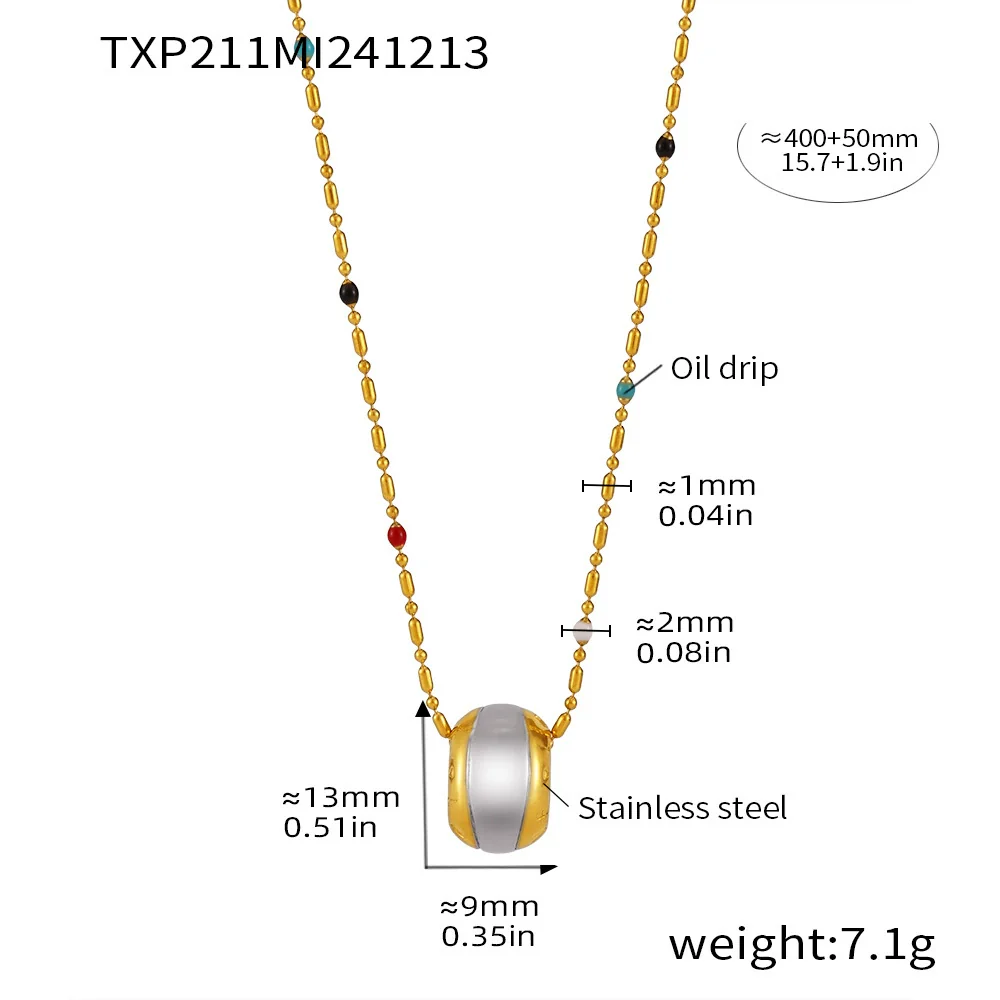 Wholesale Stainless Steel Geometric Pattern Light Luxury Pendant Multi Layer Rice Bead Necklace With Brushed And Electroplated Treatment For Women - Image 5