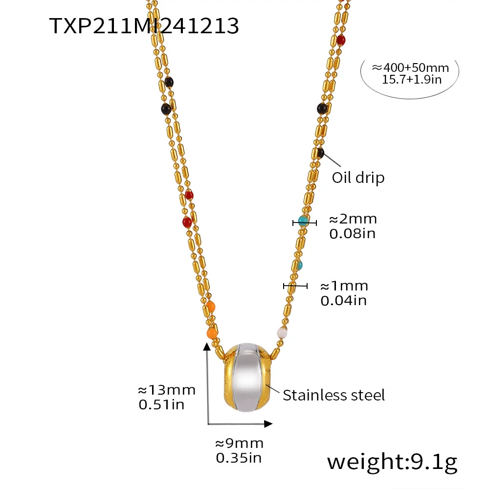 Wholesale Stainless Steel Geometric Pattern Light Luxury Pendant Multi Layer Rice Bead Necklace With Brushed And Electroplated Treatment For Women - Image 6