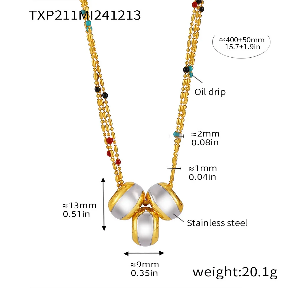 Wholesale Stainless Steel Geometric Pattern Light Luxury Pendant Multi Layer Rice Bead Necklace With Brushed And Electroplated Treatment For Women - Image 7