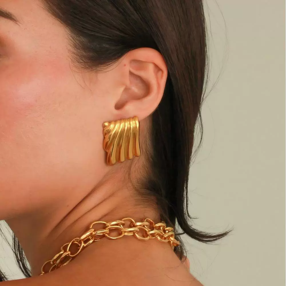 Wholesale Stainless Steel Geometric Pleated Texture Women's Earrings With Pvd Furnace Vacuum Real Gold Plating - Image 2