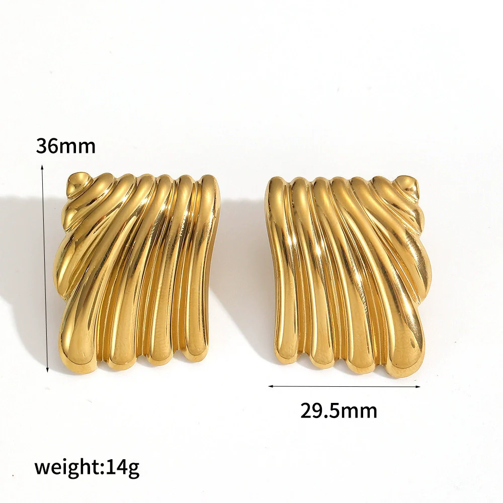 Wholesale Stainless Steel Geometric Pleated Texture Women's Earrings With Pvd Furnace Vacuum Real Gold Plating - Image 6