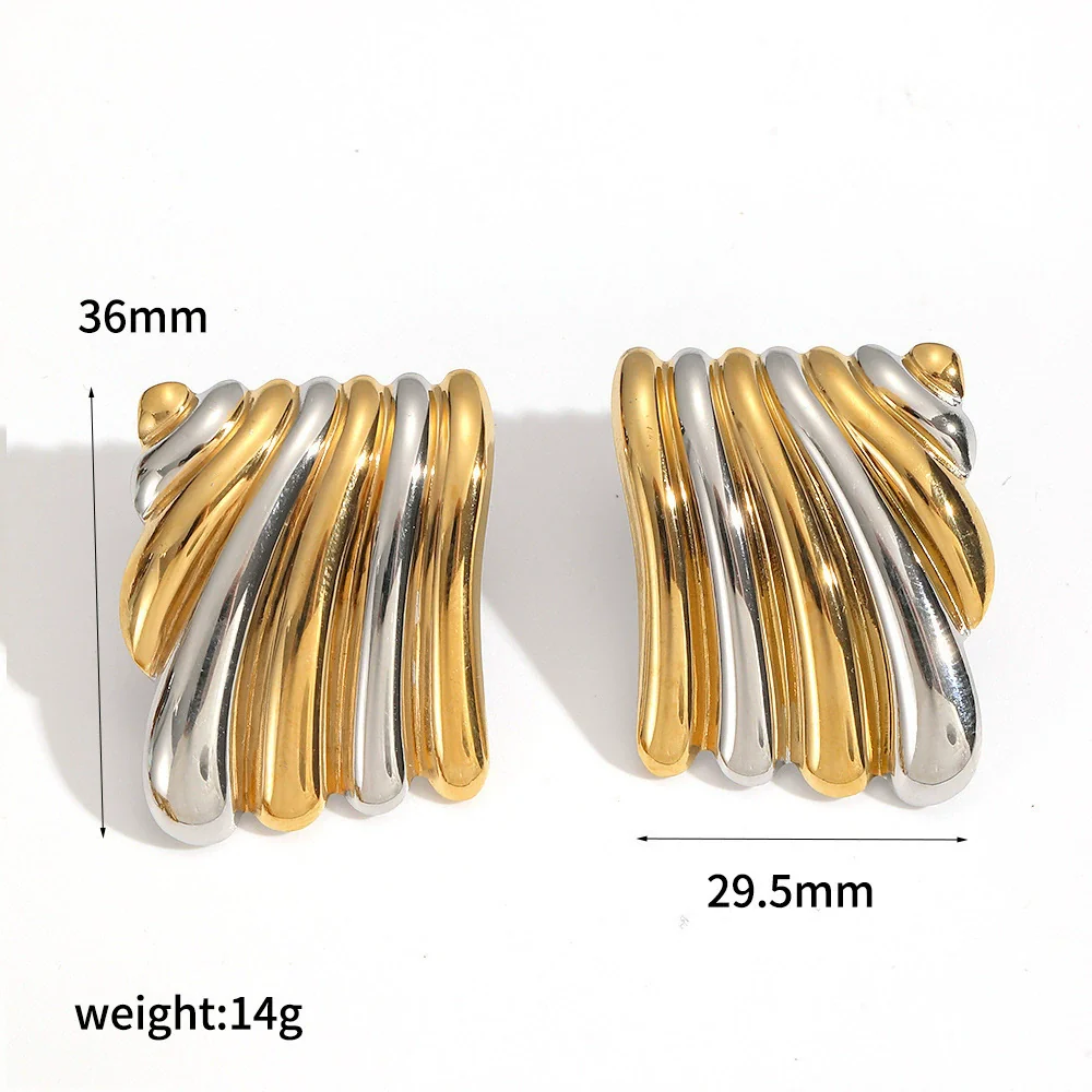 Wholesale Stainless Steel Geometric Pleated Texture Women's Earrings With Pvd Furnace Vacuum Real Gold Plating - Image 7