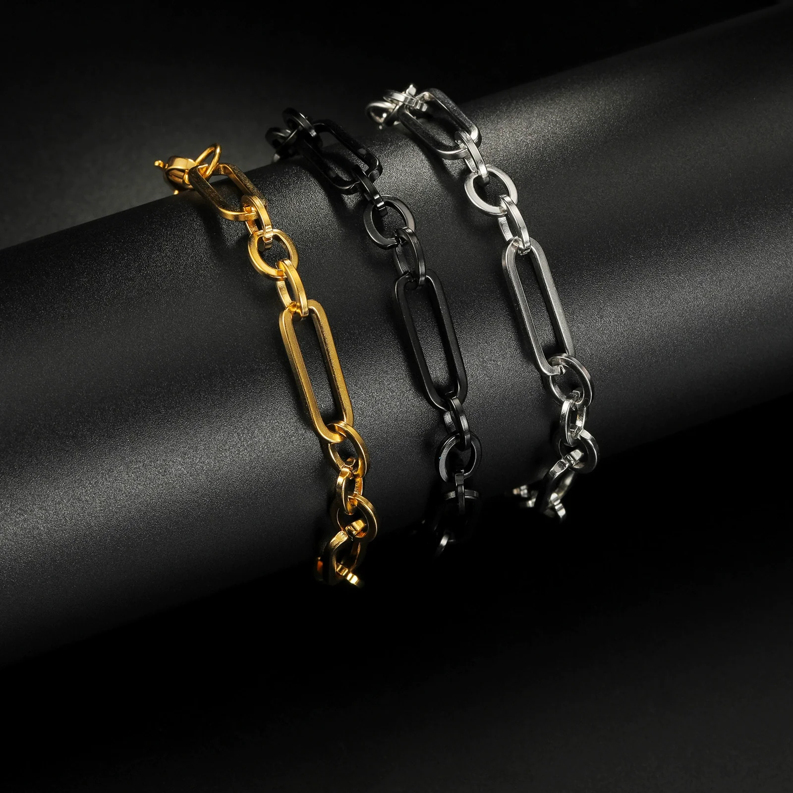 Wholesale Stainless Steel Geometric Retro Hip Hop Style Unisex Figaro Blade Chain Bracelet Jewelry With Electroplating
