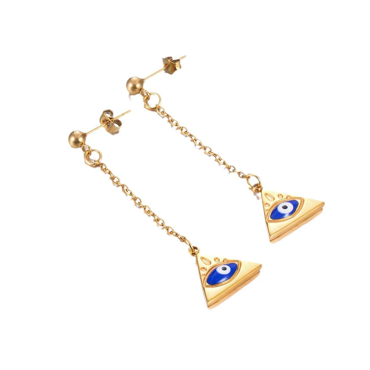 Wholesale Stainless Steel Geometric Retro Oil Drop Blue Eyes Earrings With Electroplating - Image 6