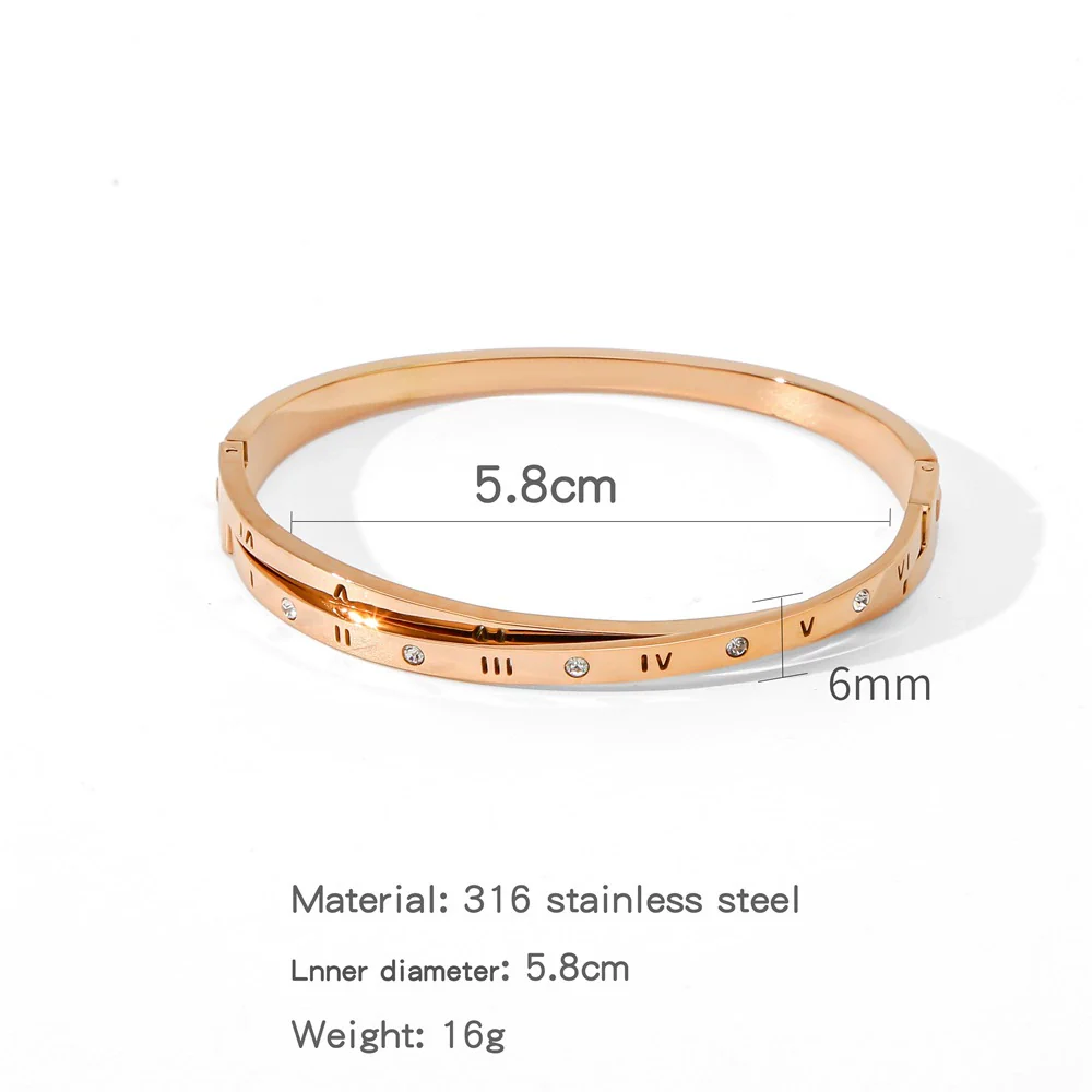 Wholesale Stainless Steel Geometric Roman Numeral Diamond Bracelet With Electroplating Treatment Fashion Simple Jewelry - Image 7