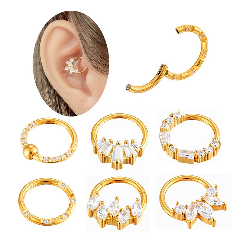 Wholesale Stainless Steel Geometric Seamless Closed Nose And Ear Piercing Jewelry With Electroplating