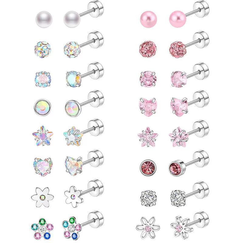 Wholesale Stainless Steel Geometric Small Flower Round Screw Earrings Electroplated Unisex