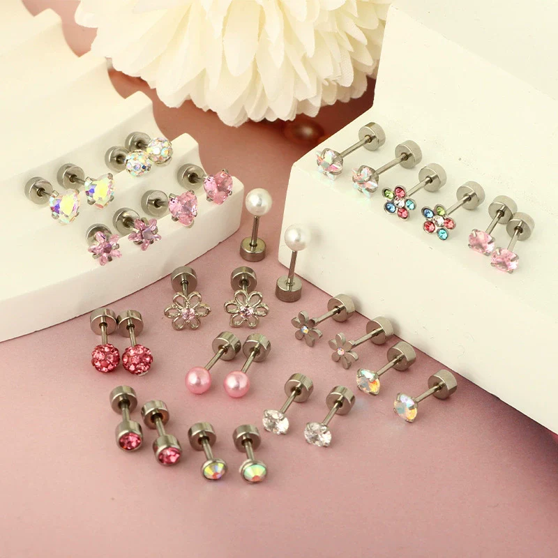 Wholesale Stainless Steel Geometric Small Flower Round Screw Earrings Electroplated Unisex - Image 2