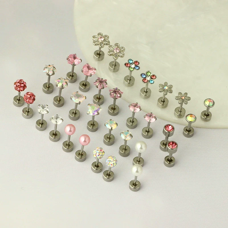 Wholesale Stainless Steel Geometric Small Flower Round Screw Earrings Electroplated Unisex - Image 3