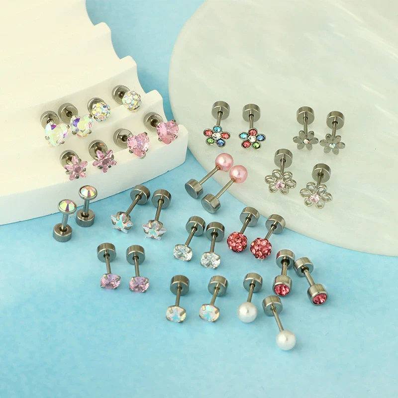 Wholesale Stainless Steel Geometric Small Flower Round Screw Earrings Electroplated Unisex - Image 4