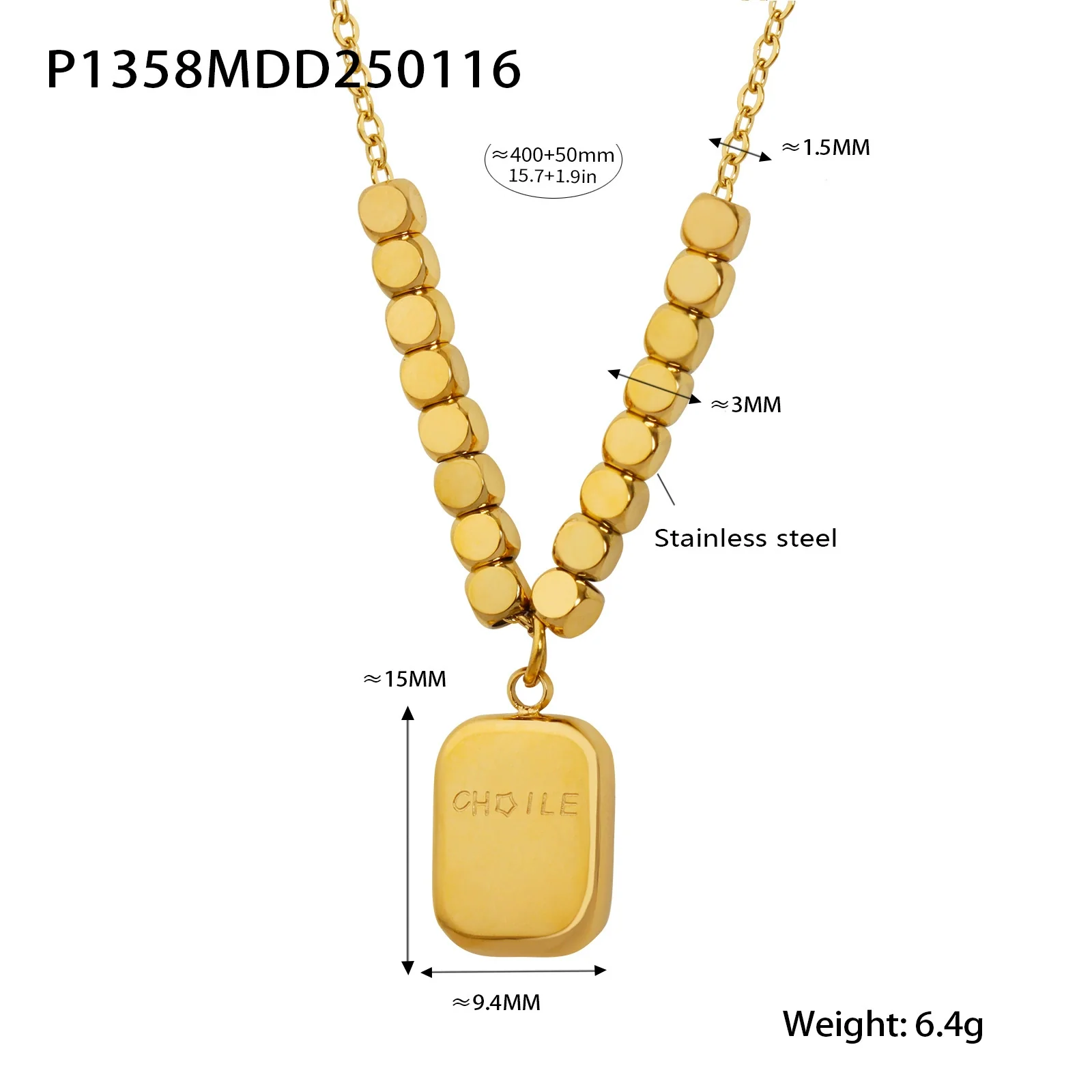 Wholesale Stainless Steel Geometric Square Carved Earrings And Pendant Necklace With Electroplating For Women - Image 7