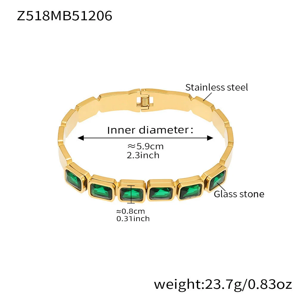 Wholesale Stainless Steel Geometric Square Stained Glass Stone 18K Gold Plated Bracelet Jewelry Accessories - Image 10