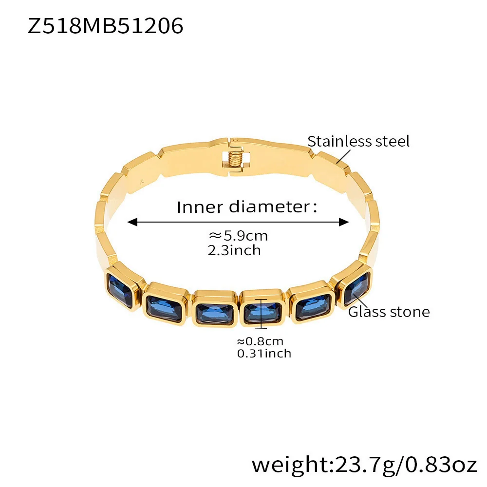Wholesale Stainless Steel Geometric Square Stained Glass Stone 18K Gold Plated Bracelet Jewelry Accessories - Image 14