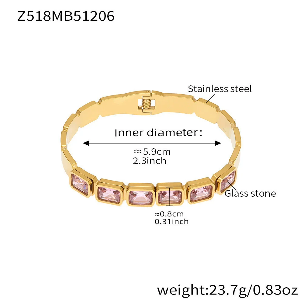 Wholesale Stainless Steel Geometric Square Stained Glass Stone 18K Gold Plated Bracelet Jewelry Accessories - Image 16
