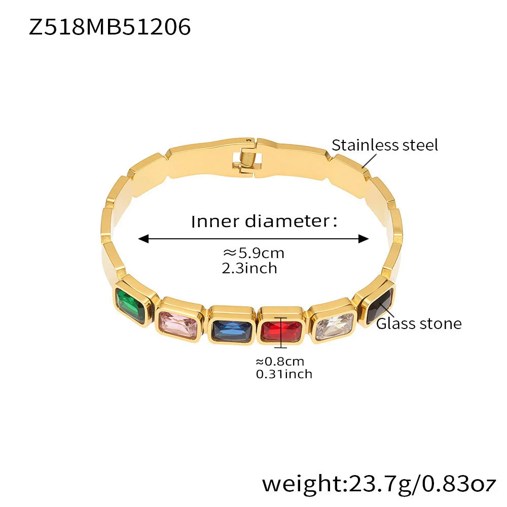 Wholesale Stainless Steel Geometric Square Stained Glass Stone 18K Gold Plated Bracelet Jewelry Accessories - Image 18