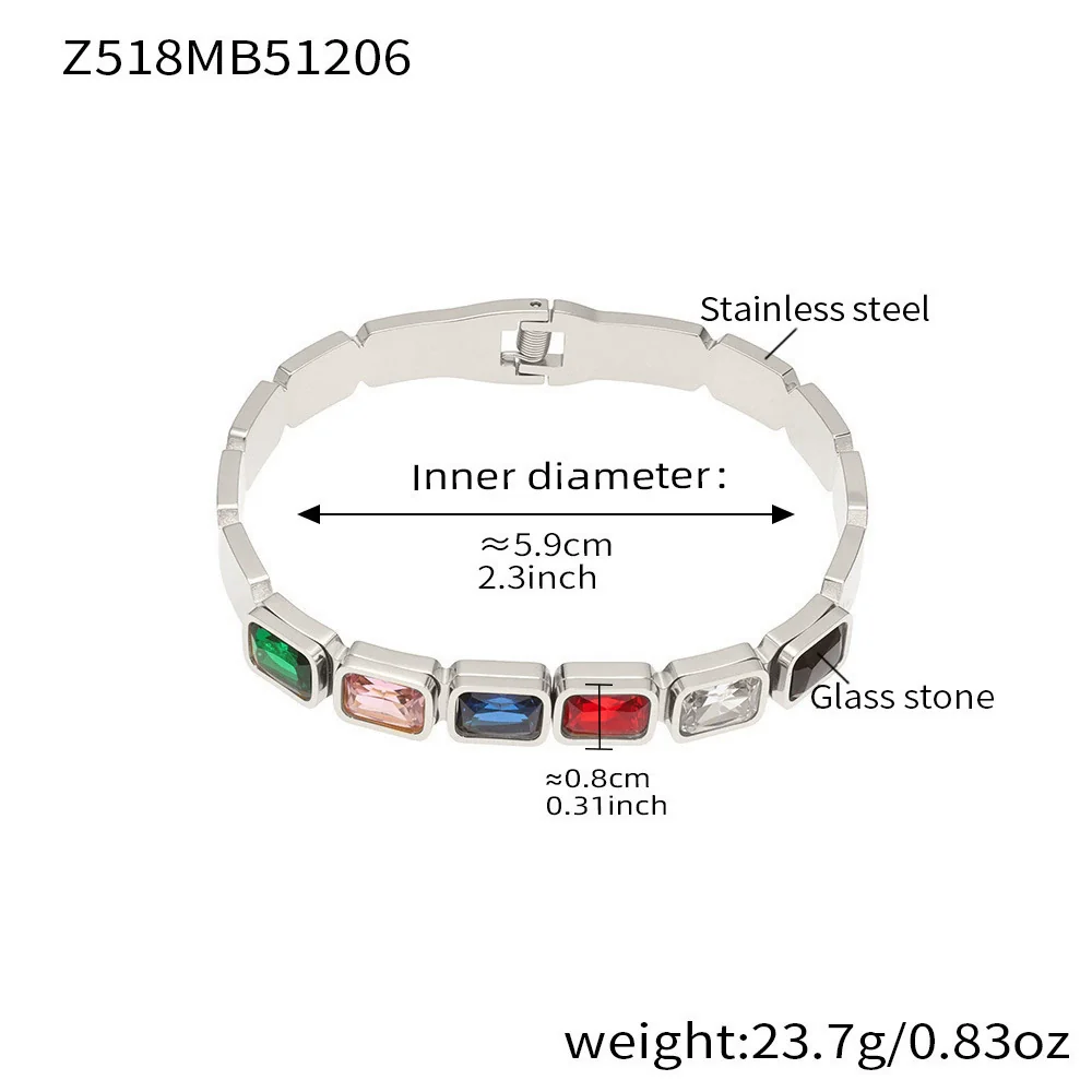 Wholesale Stainless Steel Geometric Square Stained Glass Stone 18K Gold Plated Bracelet Jewelry Accessories - Image 19