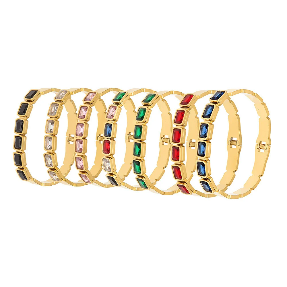 Wholesale Stainless Steel Geometric Square Stained Glass Stone 18K Gold Plated Bracelet Jewelry Accessories - Image 5