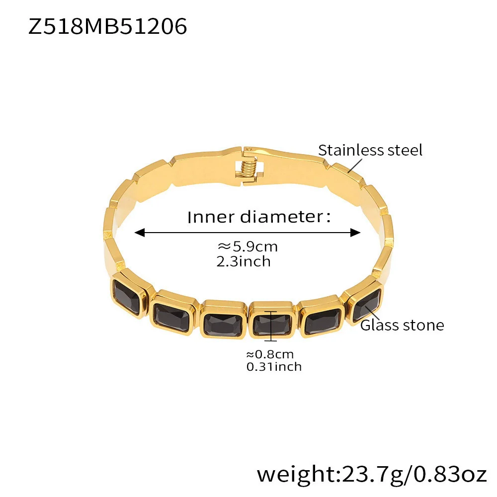 Wholesale Stainless Steel Geometric Square Stained Glass Stone 18K Gold Plated Bracelet Jewelry Accessories - Image 6