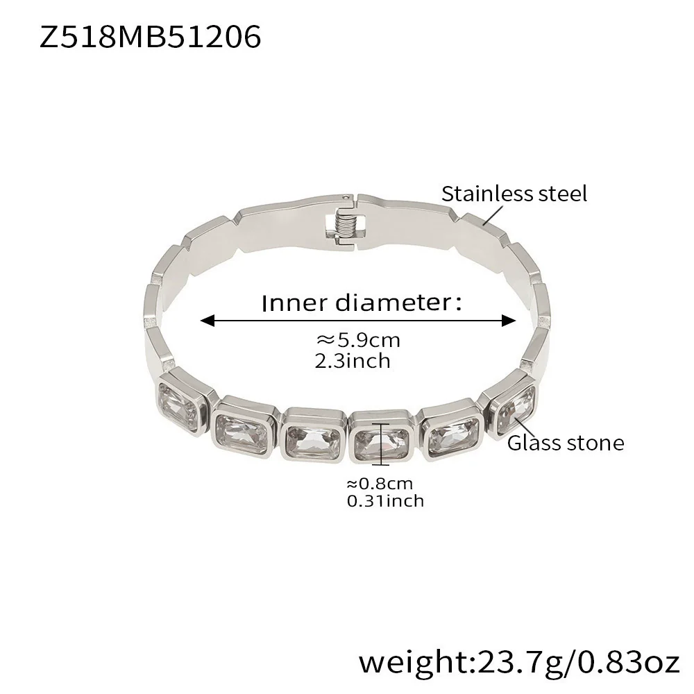 Wholesale Stainless Steel Geometric Square Stained Glass Stone 18K Gold Plated Bracelet Jewelry Accessories - Image 9