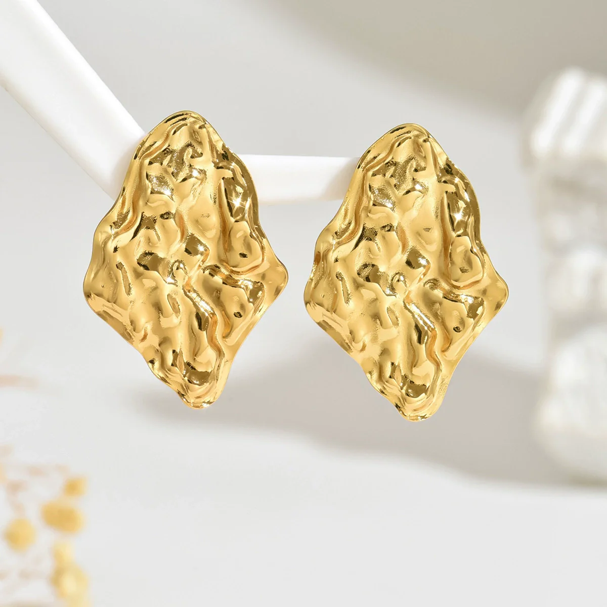 Wholesale Stainless Steel Geometric Stamped Pleated Earrings For Women Medieval Style - Image 3
