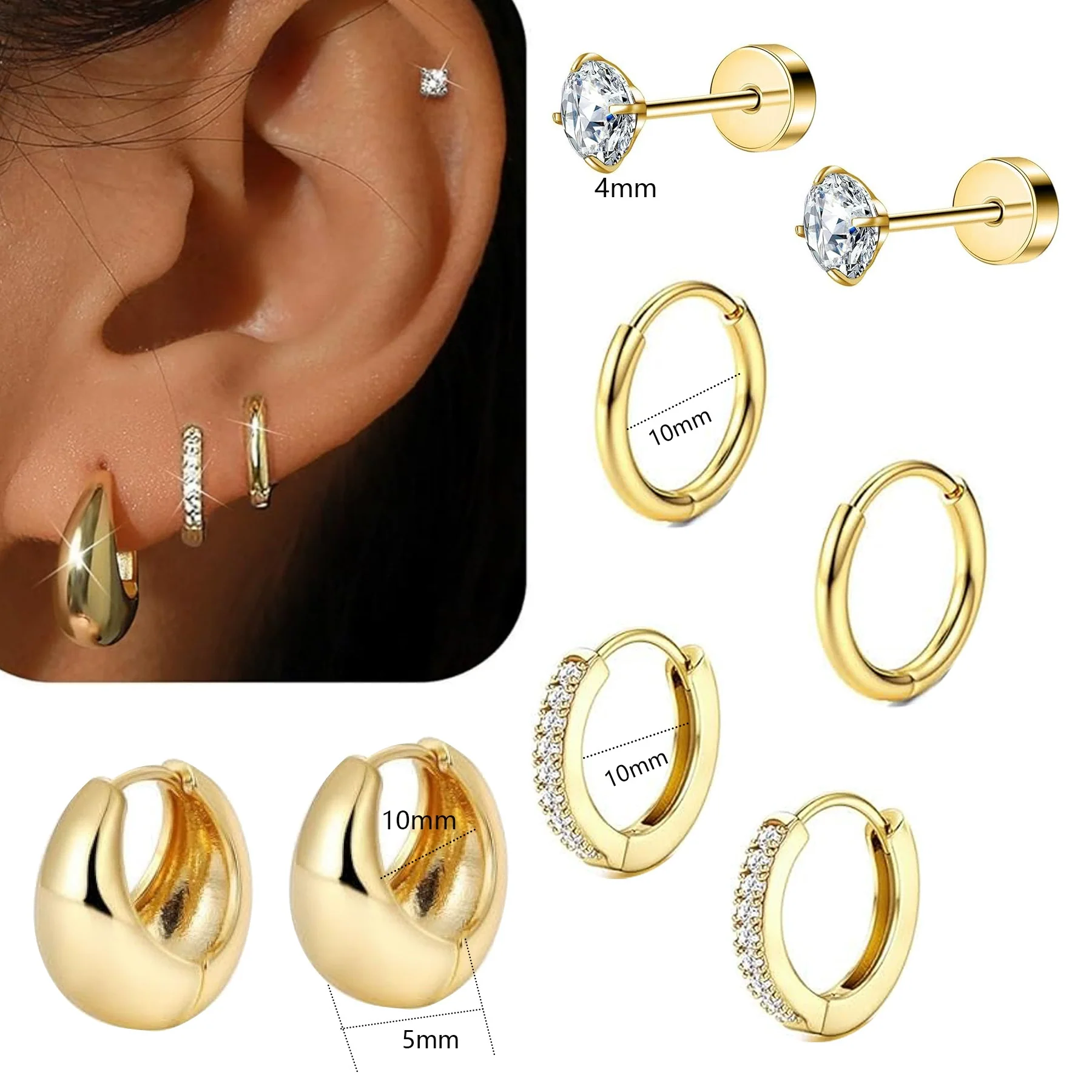 Wholesale Stainless Steel Geometric Star Shape Open Earrings Real Gold Electroplated For Women - Image 5