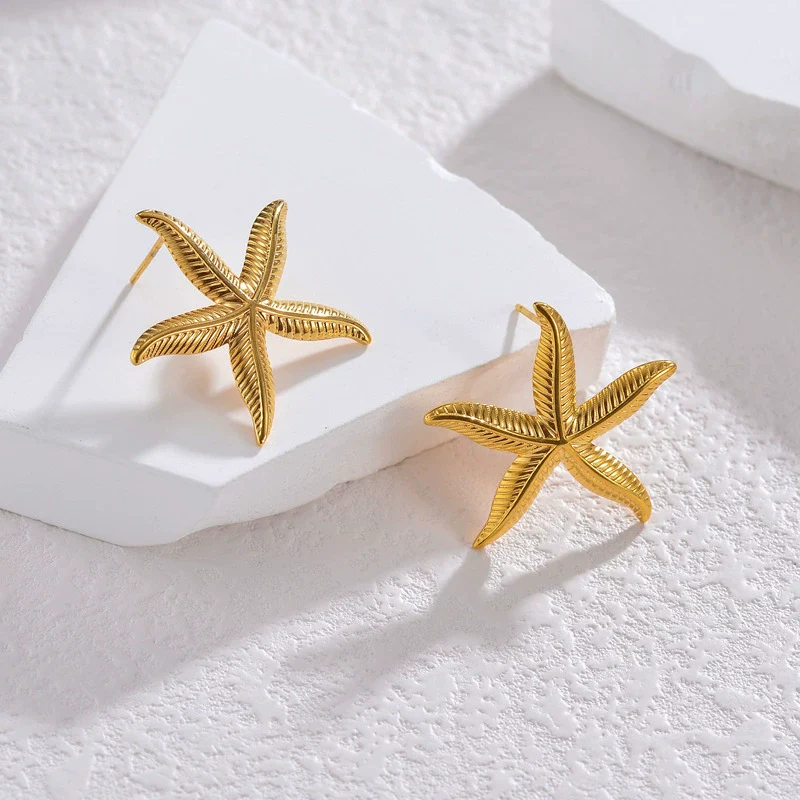 Wholesale Stainless Steel Geometric Starfish Earrings With Electroplating Fashion Ins Niche Style For Women - Image 2